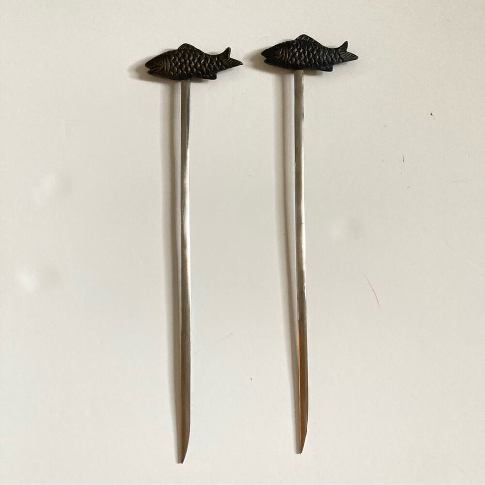 Pewter Shish Kabob Skewers Fish Handle - Picture 4 of 7
